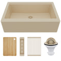 34" Deep Apron Front Single Bowl Quartz Kitchen Sink Kit In Bisque