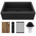 34" Deep Apron Front Single Bowl Quartz Kitchen Sink Kit In Black