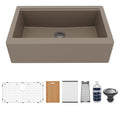 34" Farmhouse Large Single Bowl Quartz Composite Workstation Kitchen Sink In Concrete