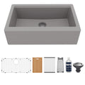 34" Farmhouse Large Single Bowl Quartz Composite Workstation Kitchen Sink In Grey