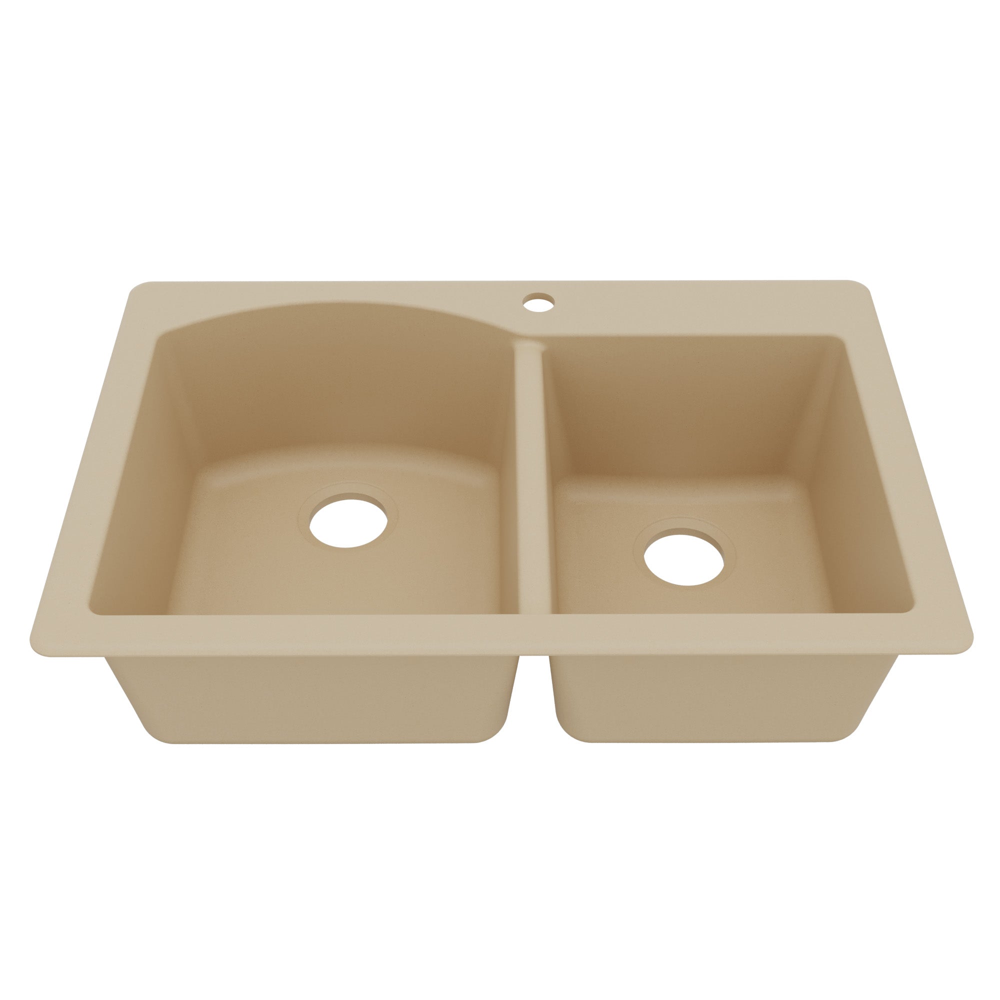 33" Top Mount Double Offset Bowl Quartz Composite Kitchen Sink In Bisque