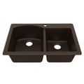 33" Top Mount Double Offset Bowl Quartz Composite Kitchen Sink In Brown