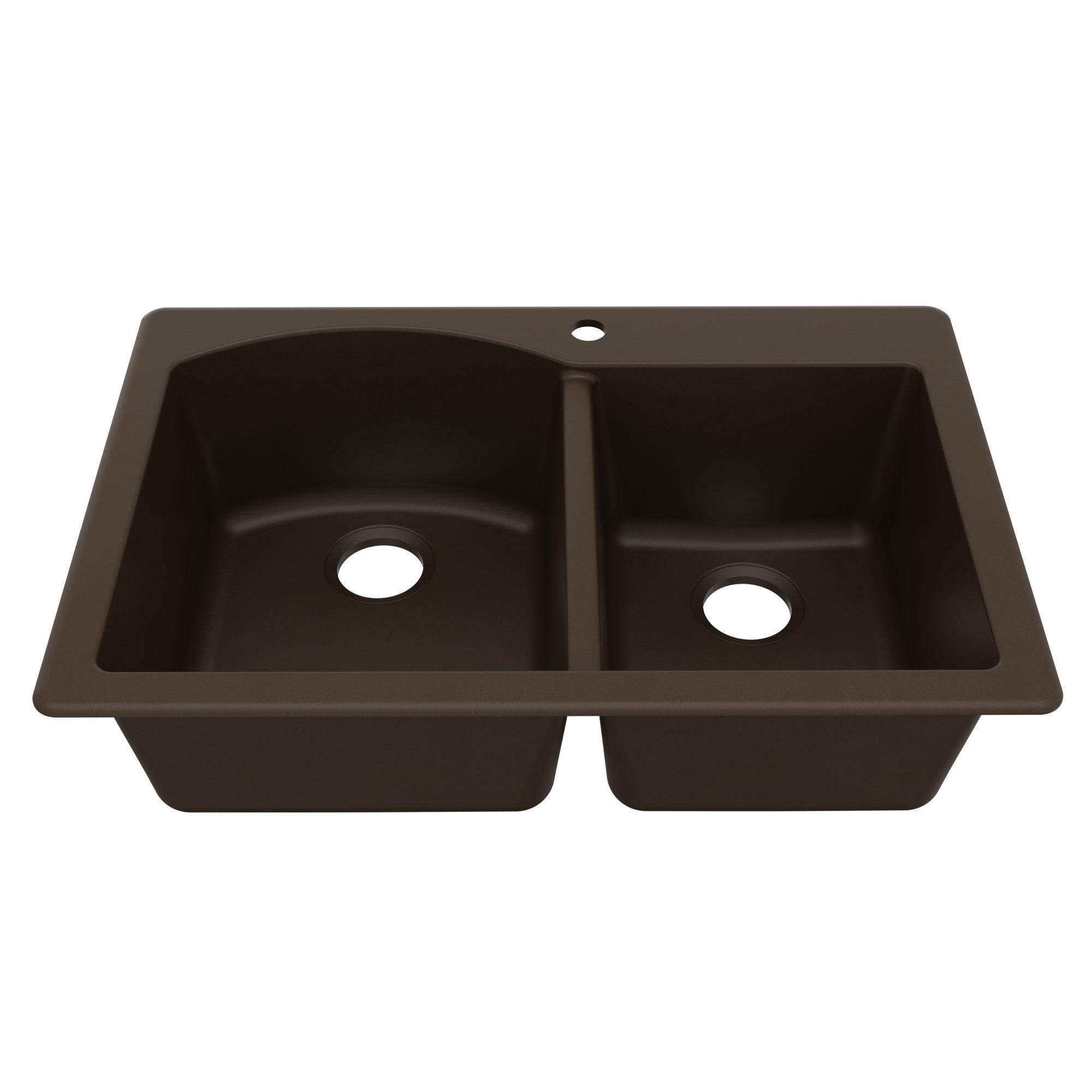 33" Top Mount Double Offset Bowl Quartz Composite Kitchen Sink In Brown