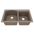 33" Top Mount Double Offset Bowl Quartz Composite Kitchen Sink In Concrete