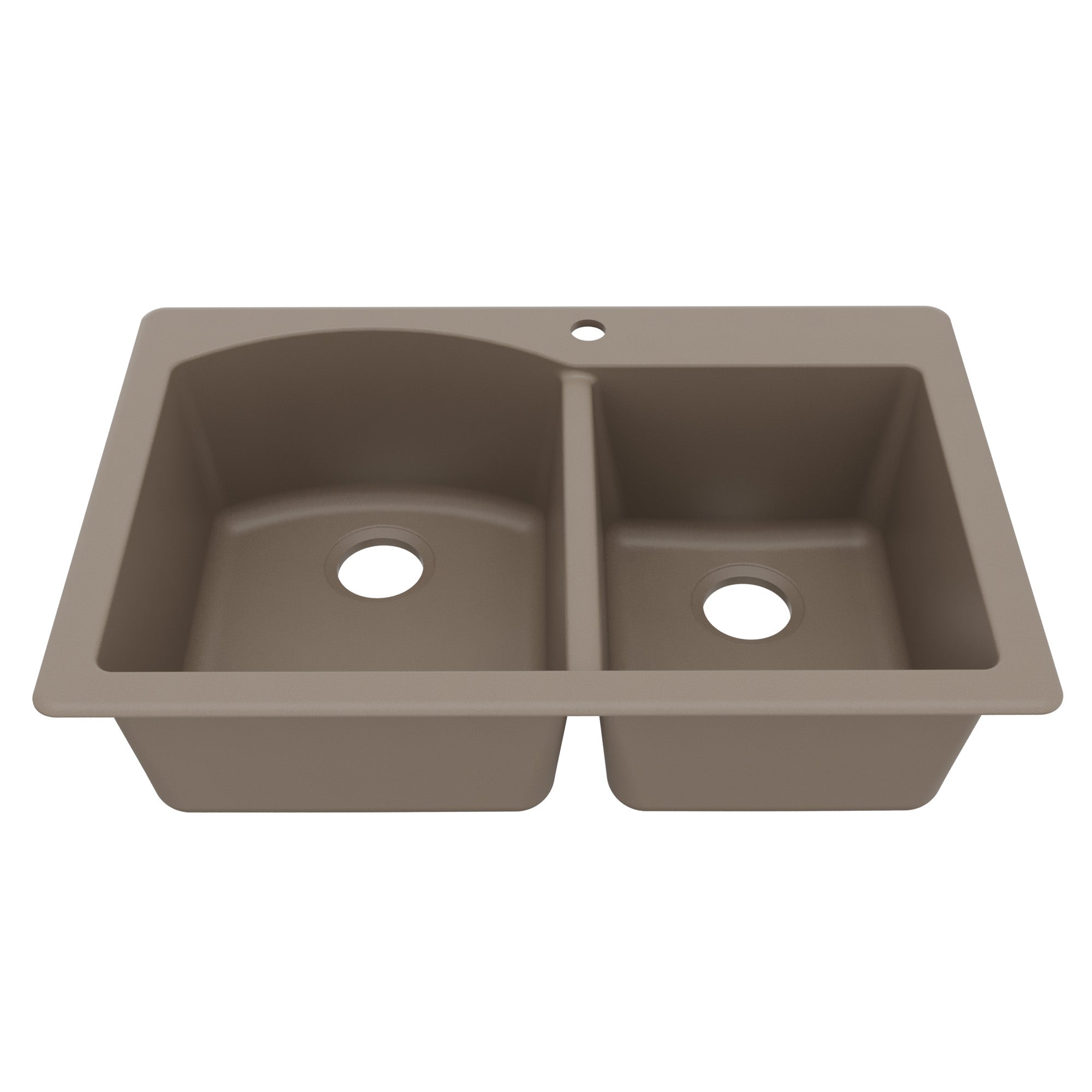 33" Top Mount Double Offset Bowl Quartz Composite Kitchen Sink In Concrete