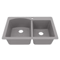 33" Top Mount Double Offset Bowl Quartz Composite Kitchen Sink In Grey