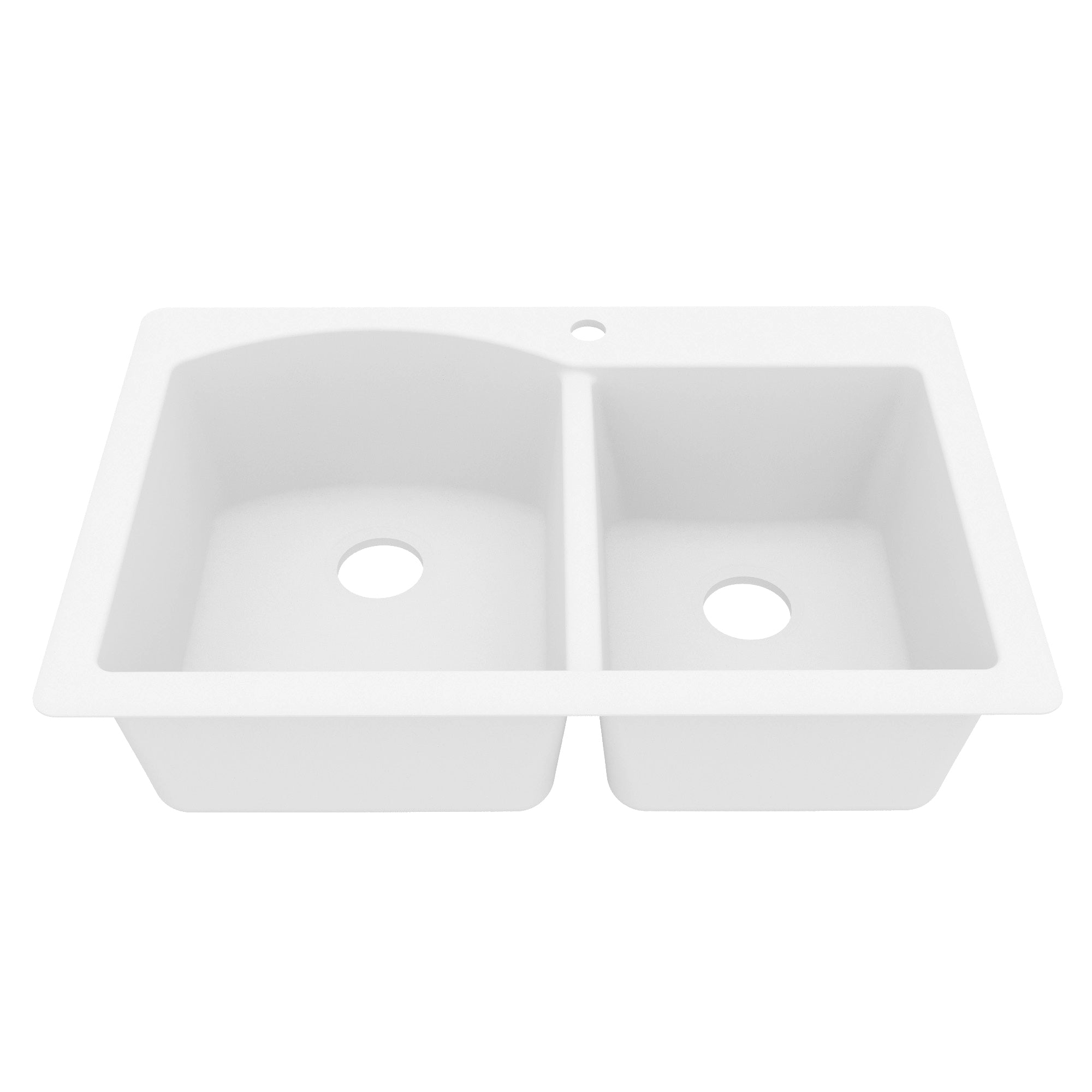 33" Top Mount Double Offset Bowl Quartz Composite Kitchen Sink In White