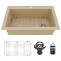 33" Top Mount Large Single Bowl Quartz Composite Kitchen Sink Kit In Bisque