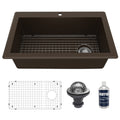 33" Top Mount Large Single Bowl Quartz Composite Kitchen Sink Kit In Brown