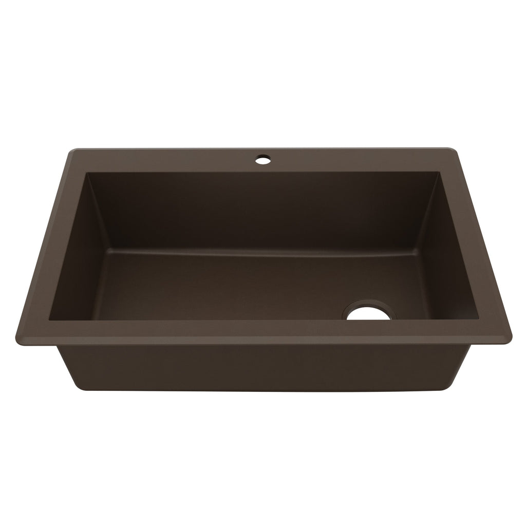 33" Top Mount Large Single Bowl Quartz Composite Kitchen Sink In Brown