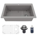 33" Top Mount Large Single Bowl Quartz Composite Kitchen Sink Kit In Grey
