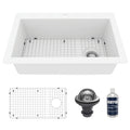 33" Top Mount Large Single Bowl Quartz Composite Kitchen Sink Kit In White