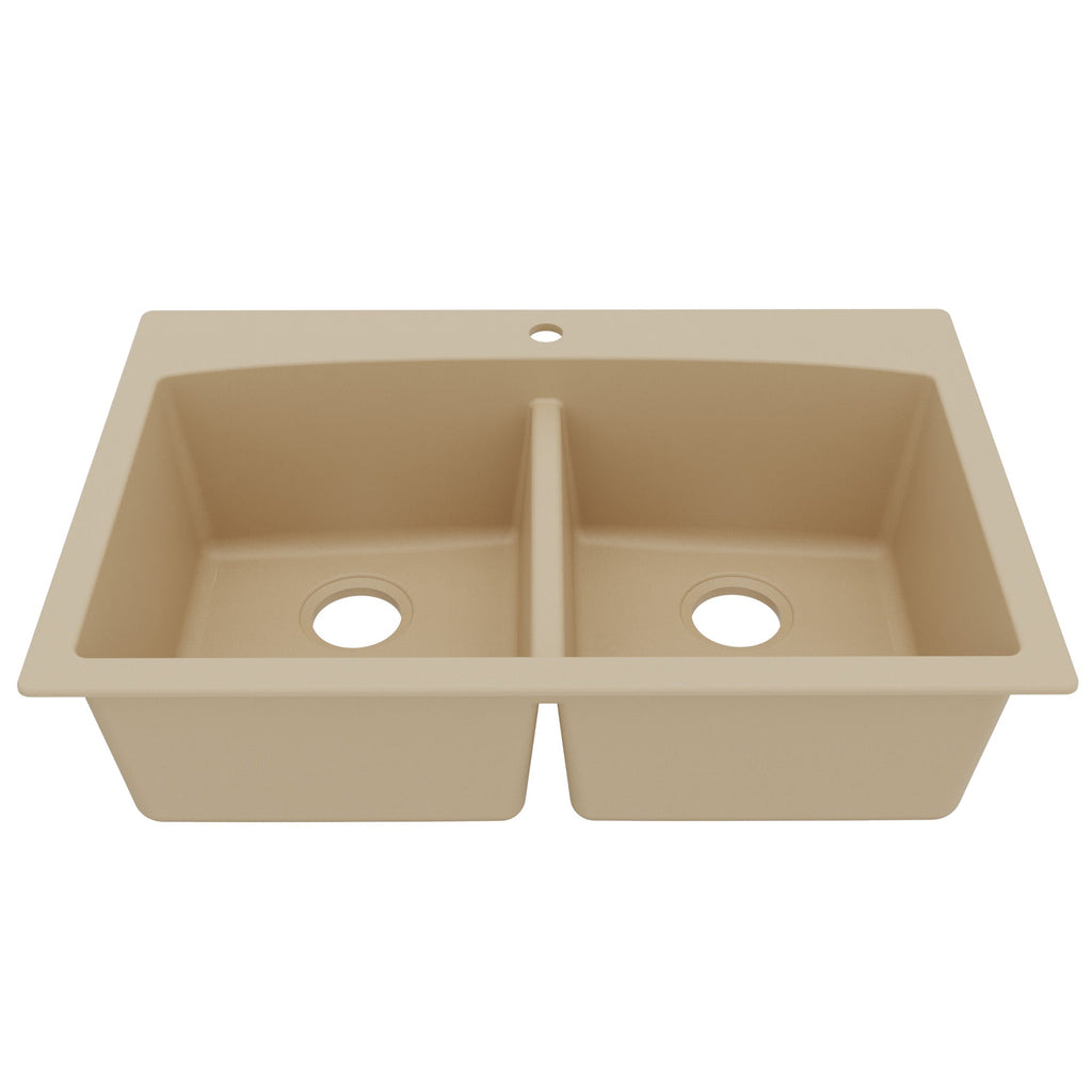 33" Top Mount Double Equal Bowl Quartz Composite Kitchen Sink In Bisque