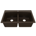 33" Top Mount Double Equal Bowl Quartz Composite Kitchen Sink In Brown