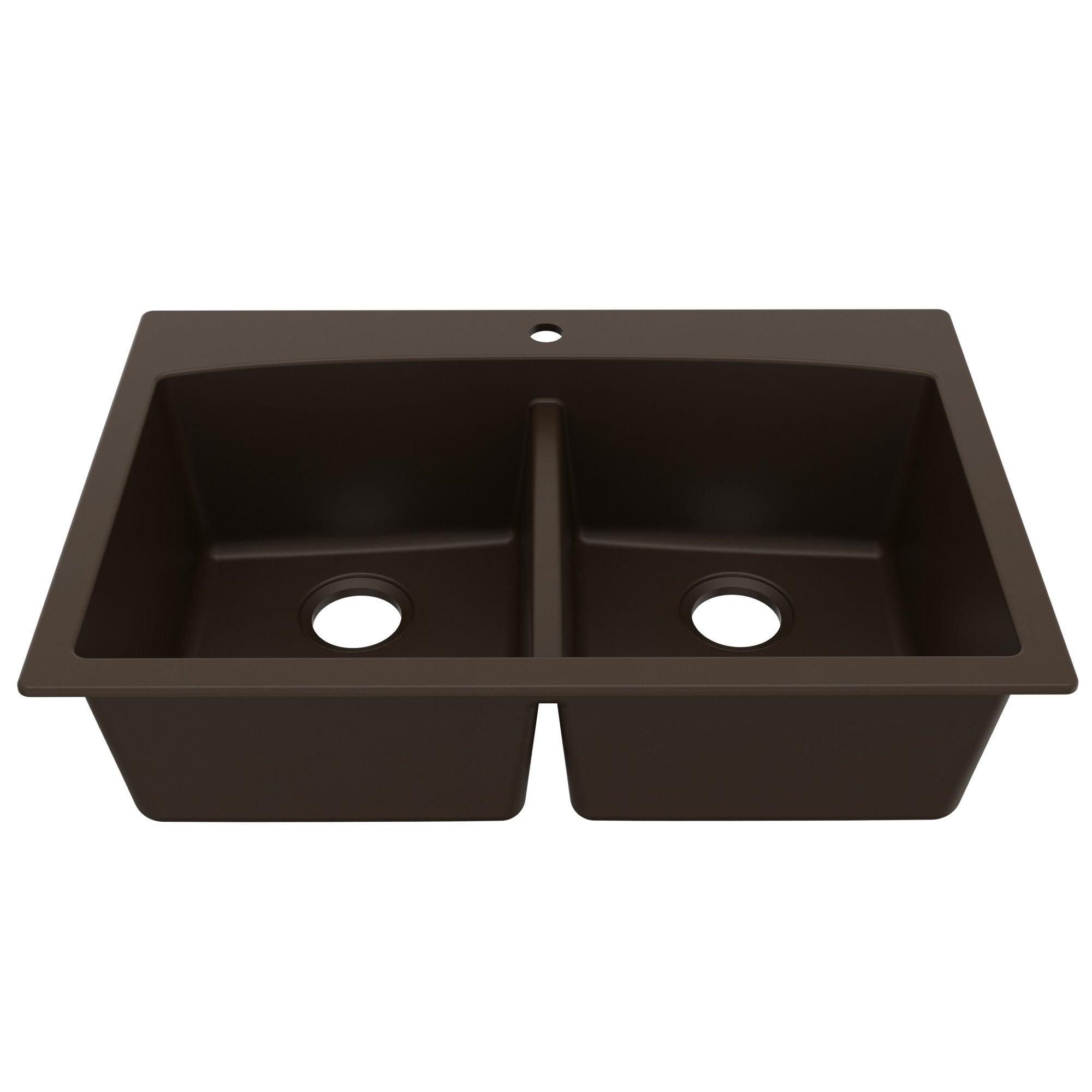 33" Top Mount Double Equal Bowl Quartz Composite Kitchen Sink In Brown