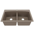 33" Top Mount Double Equal Bowl Quartz Composite Kitchen Sink In Concrete
