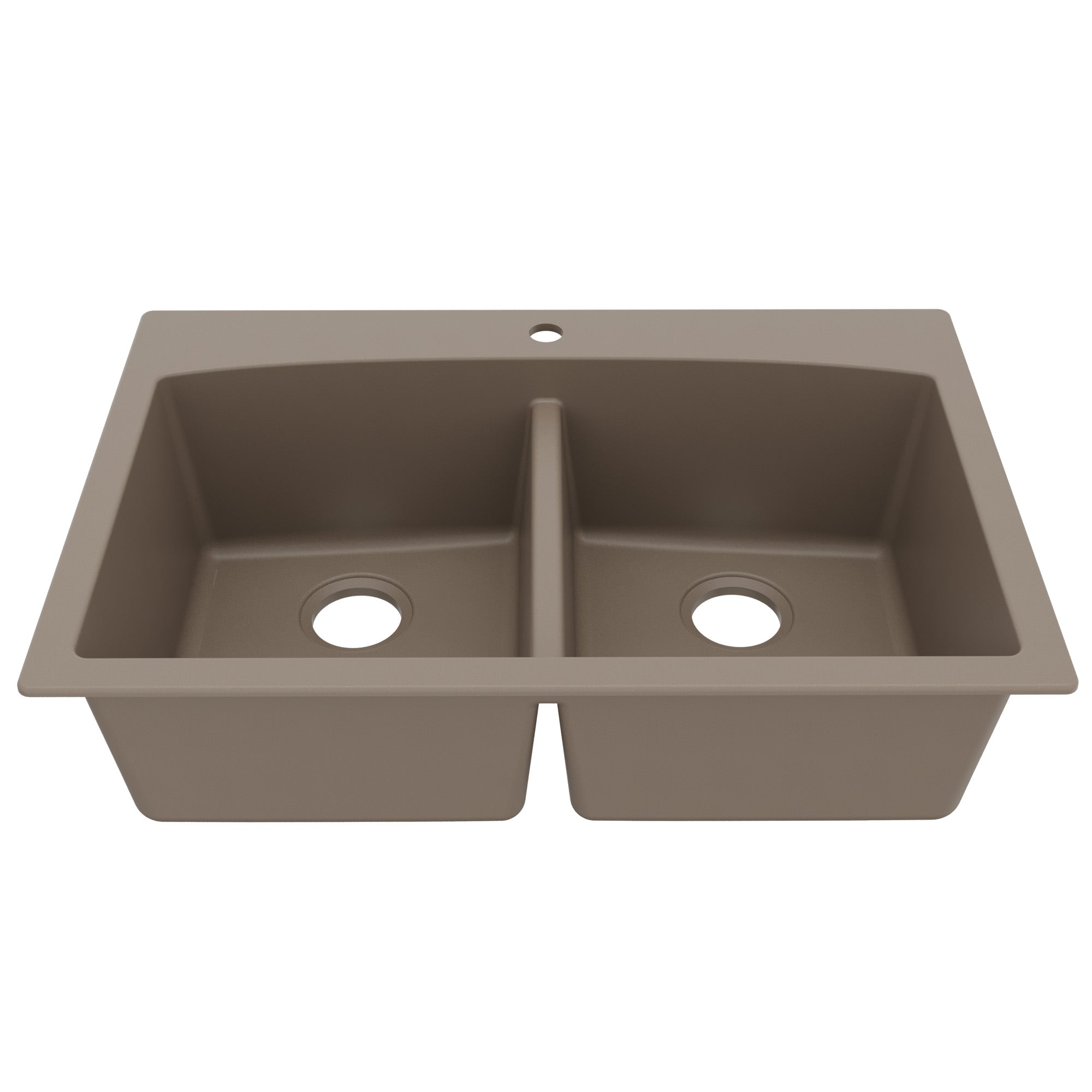 33" Top Mount Double Equal Bowl Quartz Composite Kitchen Sink In Concrete