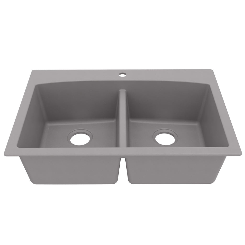 33" Top Mount Double Equal Bowl Quartz Composite Kitchen Sink In Grey