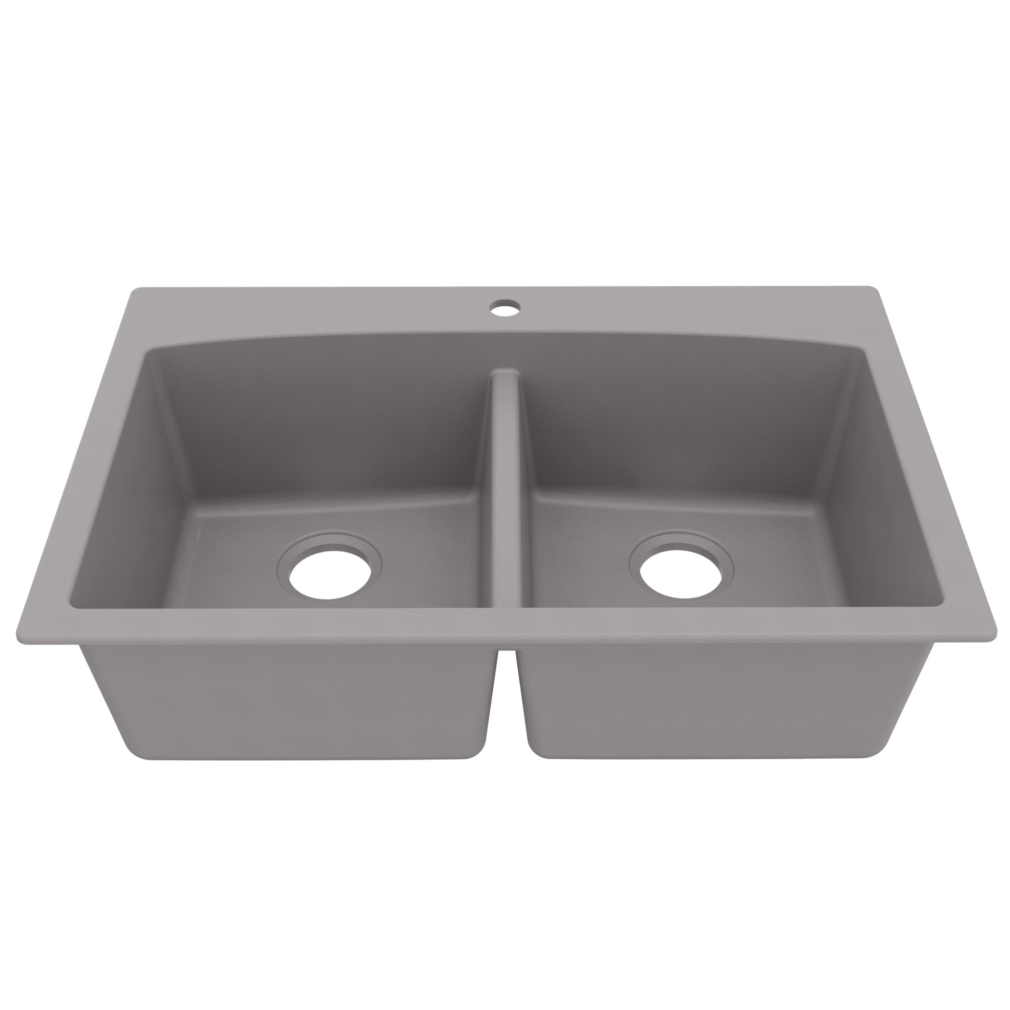 33" Top Mount Double Equal Bowl Quartz Composite Kitchen Sink In Grey