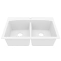 33" Top Mount Double Equal Bowl Quartz Composite Kitchen Sink In White