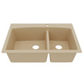 33" Top Mount Double Offset Bowl Quartz Composite Kitchen Sink In Bisque