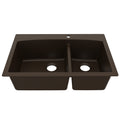33" Top Mount Double Offset Bowl Quartz Composite Kitchen Sink In Brown