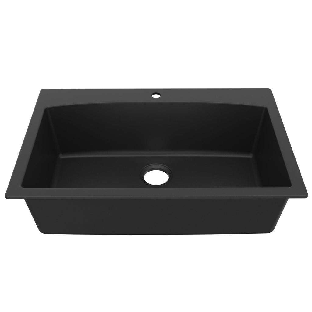 33" Top Mount Large Single Bowl Quartz Composite Kitchen Sink In Black