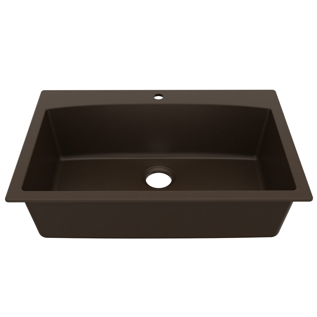 33" Top Mount Large Single Bowl Quartz Composite Kitchen Sink In Brown