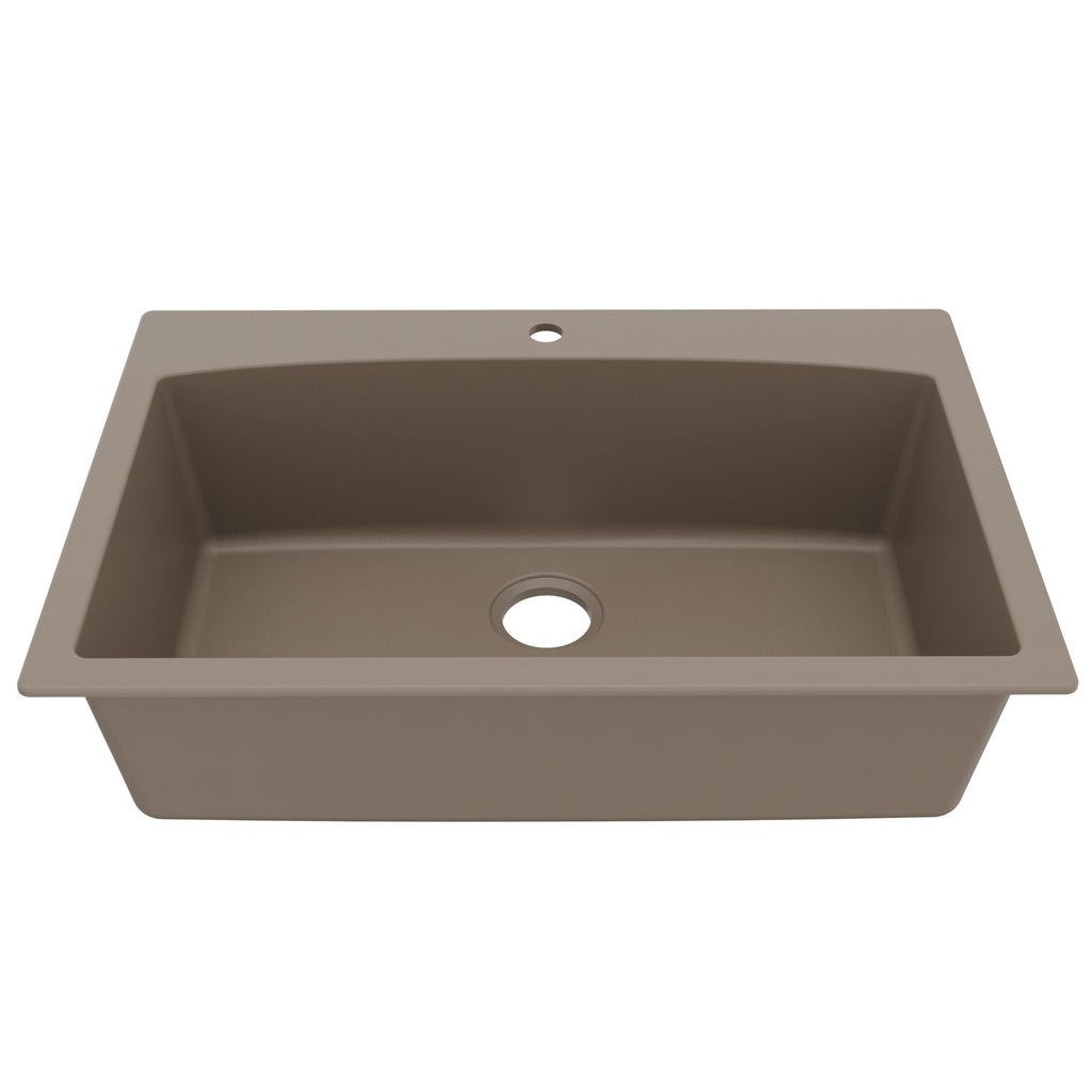 33" Top Mount Large Single Bowl Quartz Composite Kitchen Sink In Concrete