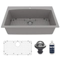 33" Top Mount Large Single Bowl Quartz Composite Kitchen Sink Kit Grey