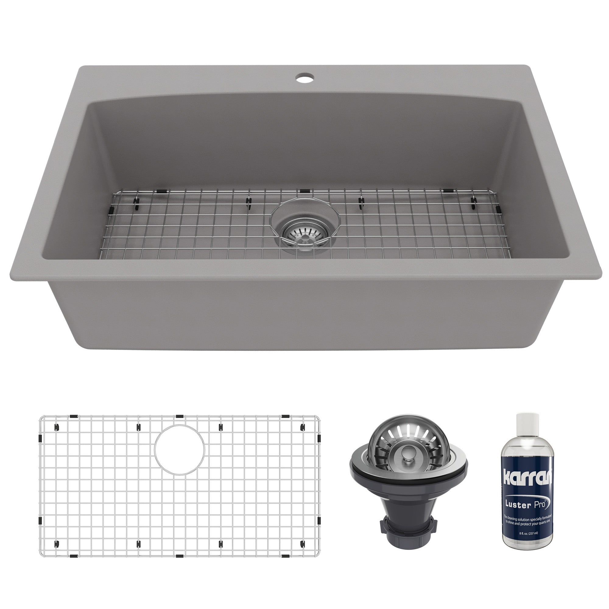 33" Top Mount Large Single Bowl Quartz Composite Kitchen Sink Kit Grey