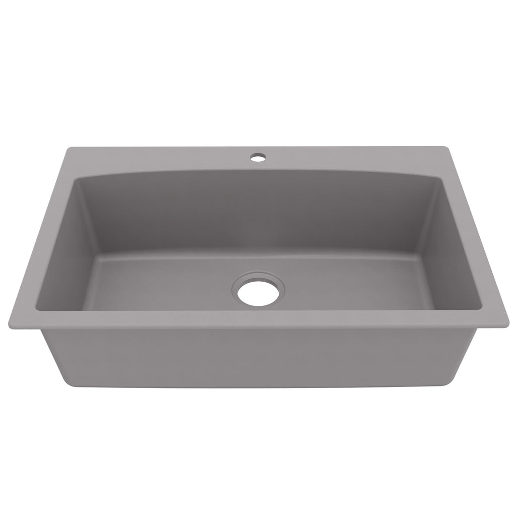 33" Top Mount Large Single Bowl Quartz Composite Kitchen Sink In Grey