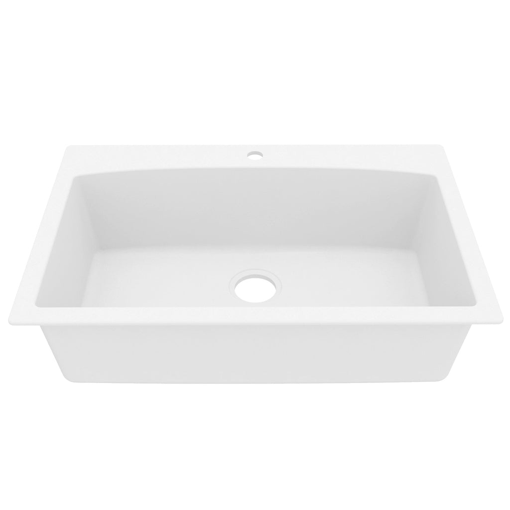 33" Top Mount Large Single Bowl Quartz Composite Kitchen Sink In White
