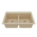 33" Top Mount Double Bowl Quartz Composite Kitchen Sink In Bisque