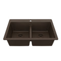 33" Top Mount Double Bowl Quartz Composite Kitchen Sink In Brown