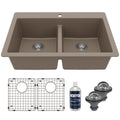 33" Top Mount Double Equal Bowl Quartz Composite Kitchen Sink Kit In Concrete