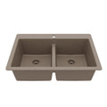 33" Top Mount Double Bowl Quartz Composite Kitchen Sink In Concrete