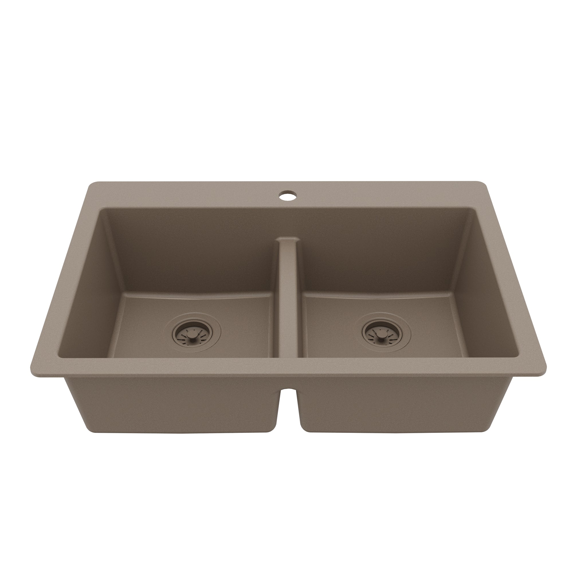 33" Top Mount Double Bowl Quartz Composite Kitchen Sink In Concrete