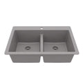 33" Top Mount Double Bowl Quartz Composite Kitchen Sink In Grey