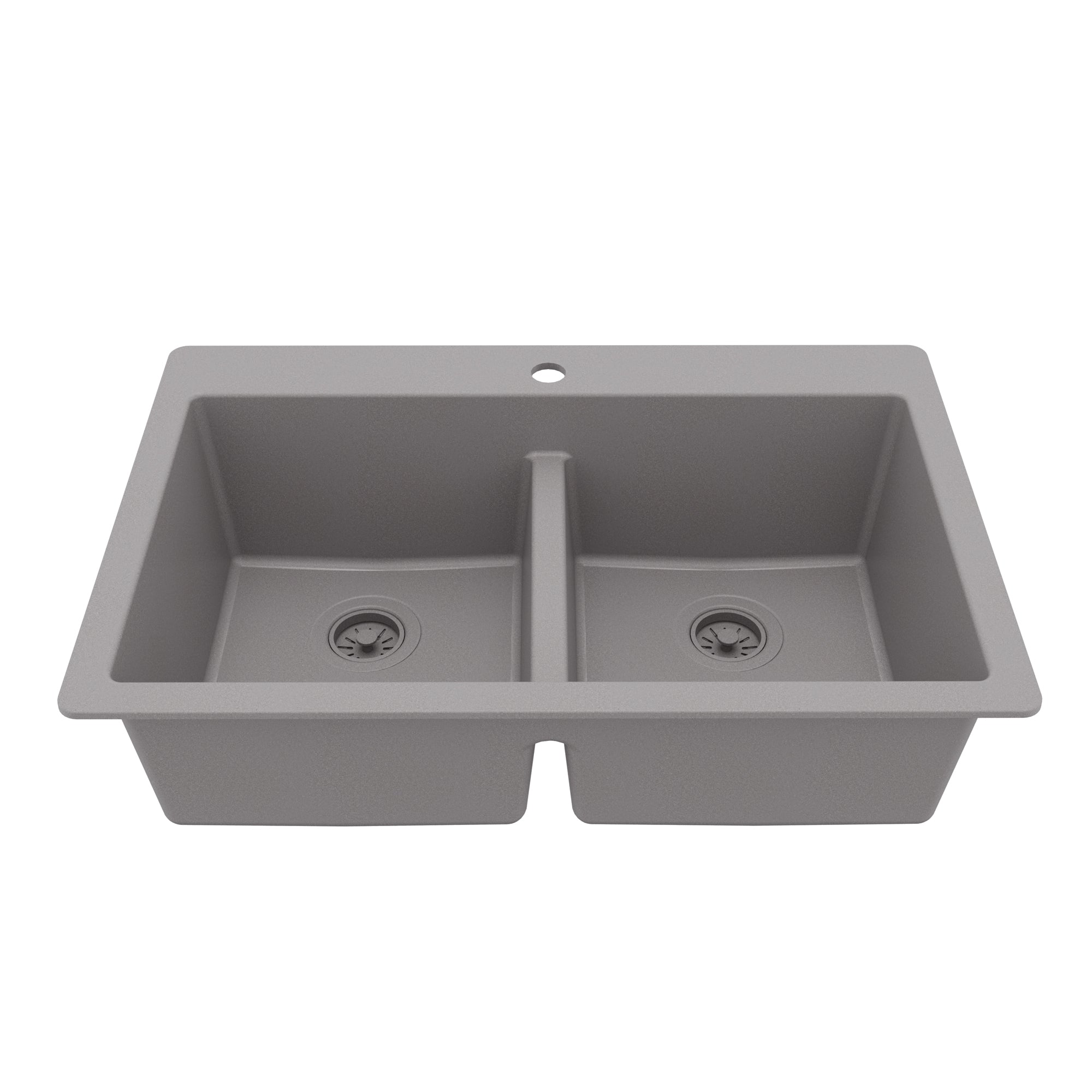 33" Top Mount Double Bowl Quartz Composite Kitchen Sink In Grey