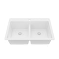 33" Top Mount Double Bowl Quartz Composite Kitchen Sink In White