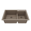 33" Top Mount Double Offset Bowl Quartz Composite Kitchen Sink In Concrete