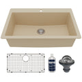 33" Top Mount Large Single Bowl Quartz Composite Kitchen Sink Kit In Bisque