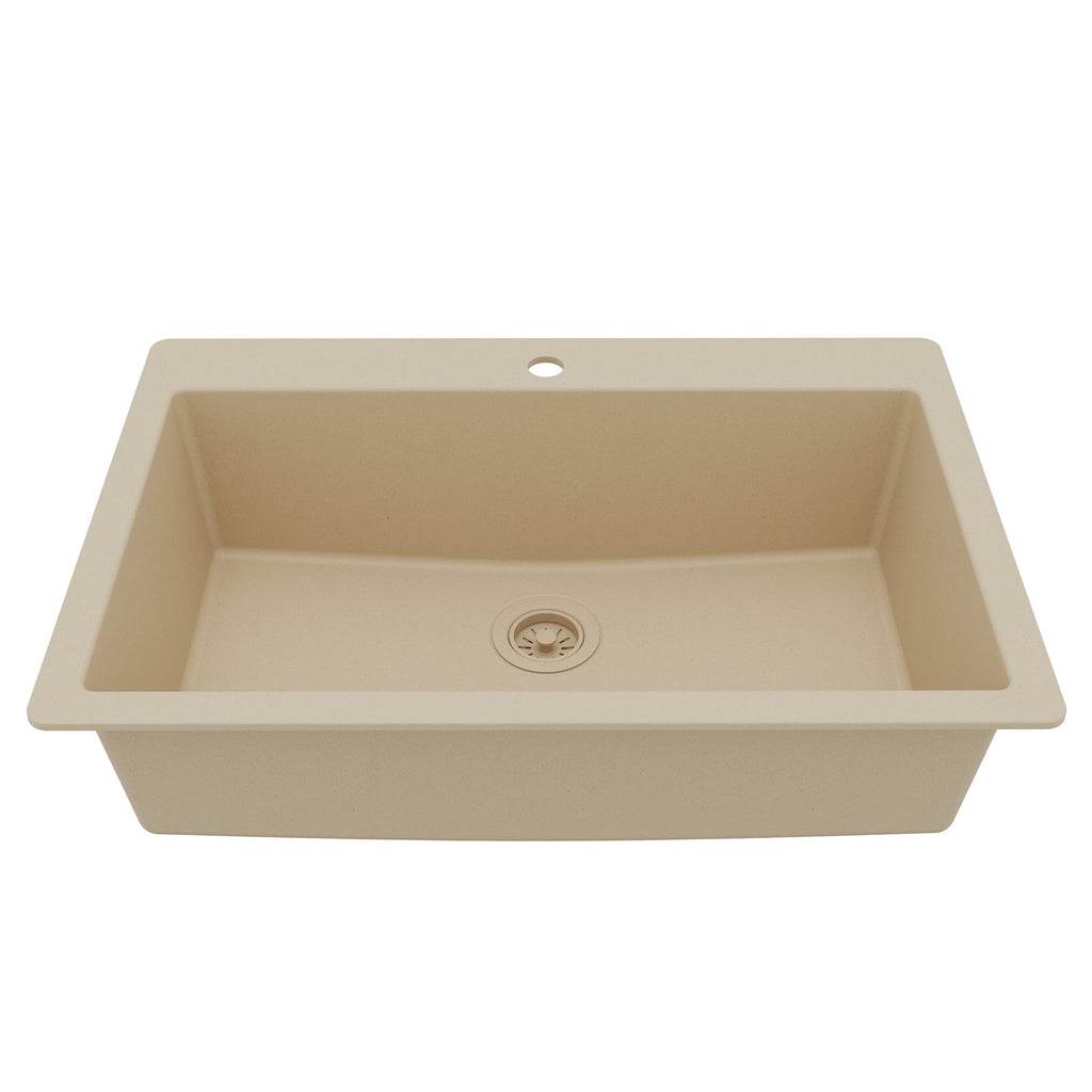 33" Top Mount Large Single Bowl Quartz Composite Kitchen Sink In Bisque