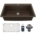 33" Top Mount Large Single Bowl Quartz Composite Kitchen Sink Kit In Brown