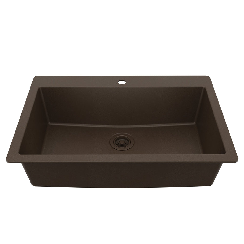 33" Top Mount Large Single Bowl Quartz Composite Kitchen Sink In Brown
