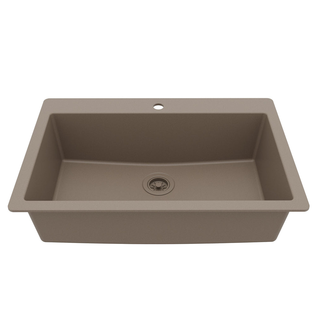 33" Top Mount Large Single Bowl Quartz Composite Kitchen Sink In Concrete