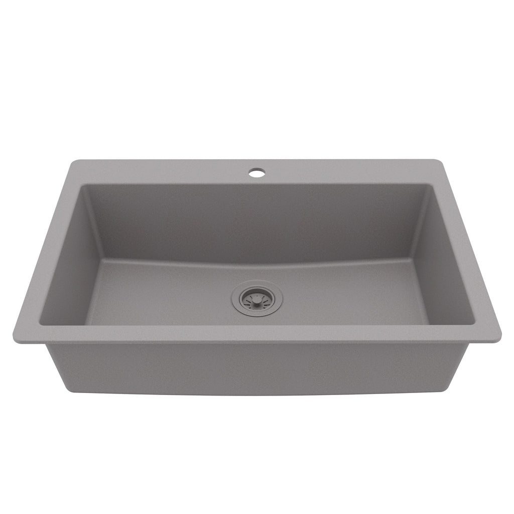 33" Top Mount Large Single Bowl Quartz Composite Kitchen Sink In Grey