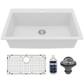 33" Top Mount Large Single Bowl Quartz Composite Kitchen Sink Kit In White
