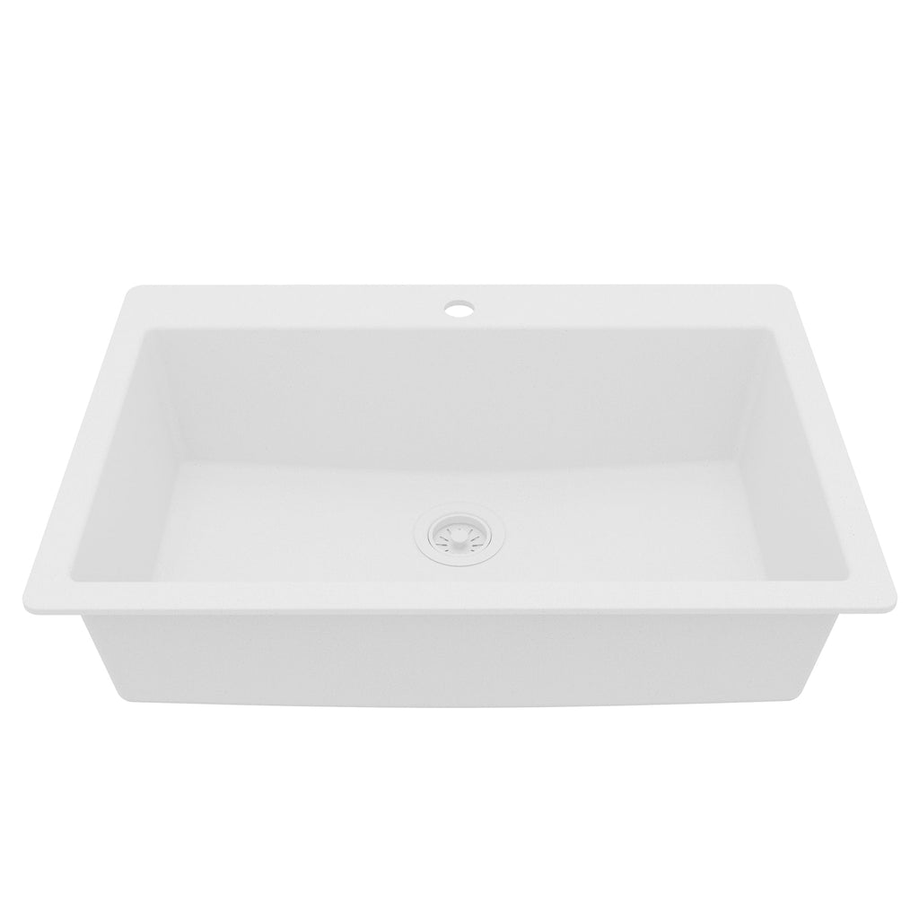 33" Top Mount Single Bowl Quartz Composite Kitchen Sink In White